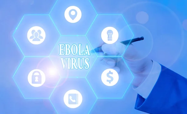 Γράμμα που δείχνει τον ιό Έμπολα. Επιχειρηματική φωτογραφία που δείχνει ιογενή αιμορραγικό πυρετό ανθρώπων και άλλων πρωτευόντων θηλαστικών. — Φωτογραφία Αρχείου