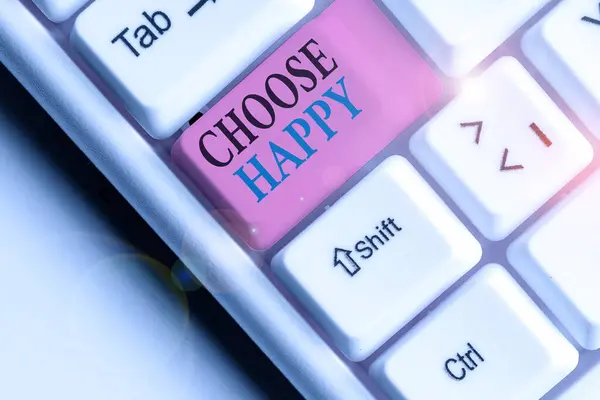 Woord schrijven tekst Kies Happy. Zakelijk concept voor het vermogen om echt en duurzaam geluk voor jezelf te creëren. — Stockfoto