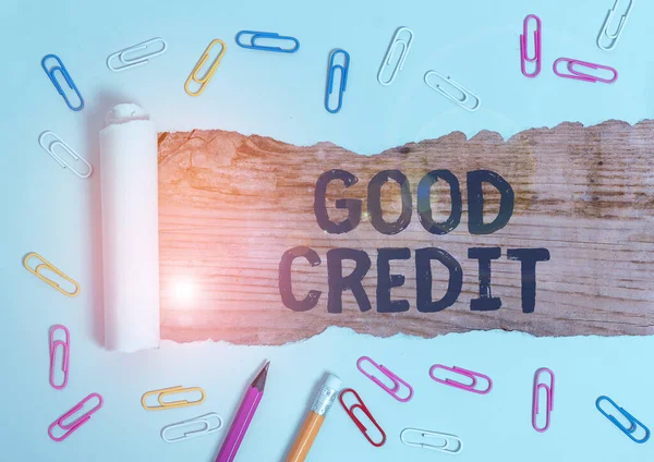 Handwriting text writing Good Credit. Concept meaning borrower has a relatively high credit score and safe credit risk.