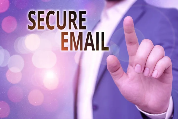 Σήμα κειμένου που δείχνει Ασφαλές Email. Εννοιολογική φωτογραφία προστατεύει το περιεχόμενο ηλεκτρονικού ταχυδρομείου από το να διαβαστεί από ανεπιθύμητες οντότητες. — Φωτογραφία Αρχείου