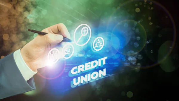 Znak tekstowy przedstawiający unię kredytową. Koncepcyjne Photo spółdzielni stowarzyszenia, które sprawia, że małe kredyty dla członków. — Zdjęcie stockowe