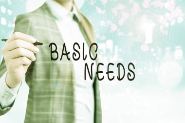 Temel ihtiyaçları gösteren kavramsal el yazısı. Hayatı sürdürmek ya da yaşamak için sahip olmanız gereken bir şeyi gösteren iş fotoğrafı..