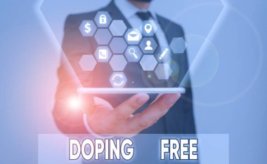 Doping Free 'yi gösteren kavramsal el yazısı. İş fotoğraflarının, sporu geliştirmek için yasadışı bir madde kullanmadığı kanıtlandı..