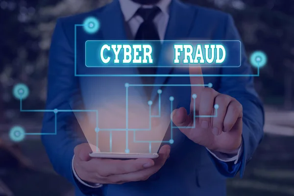 Textskylt med Cyber Fraud. Konceptuell bild alla brott som begås med hjälp av en dator. — Stockfoto