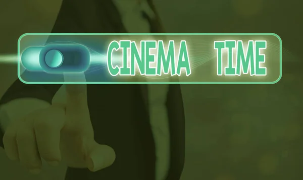 Szóírás szöveg Cinema Time. Üzleti koncepció, amelynek szórakoztató, mint a bemutató film tervezett kezdete. — Stock Fotó