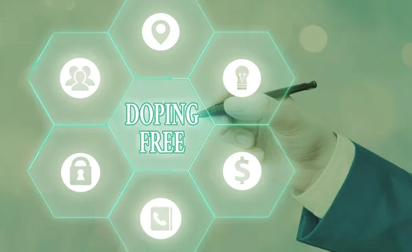 Nota di scrittura che mostra Doping Free. Business photo vetrina dimostrato di non utilizzare alcuna sostanza per migliorare illegalmente atletica . — Foto Stock