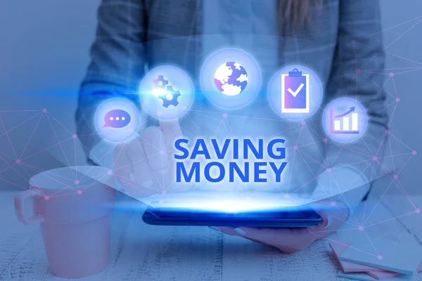 Conceptual hand writing showing Saving Money. Business photo showcasing putting money in an account in a bank o financial organization. — 스톡 사진