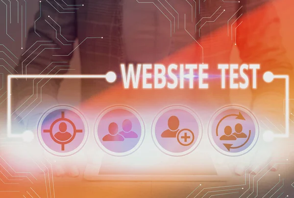 Scrittura a mano concettuale che mostra il test del sito Web. Test del testo delle foto aziendali sui siti Web o sulle applicazioni Web per potenziali bug . — Foto Stock