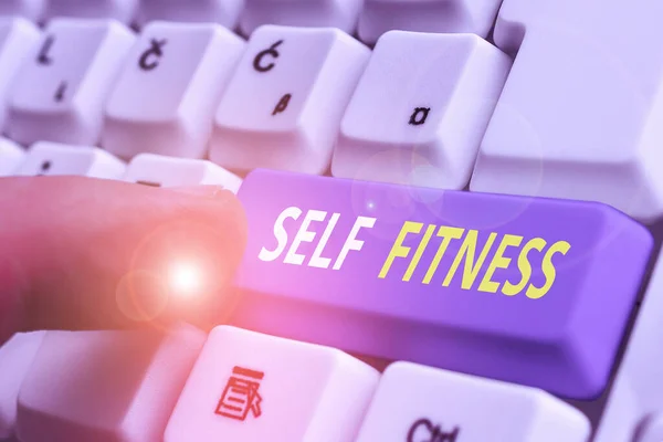 Sinal de texto mostrando Self Fitness. Foto conceitual estado de saúde e bem-estar e a capacidade de realizar . — Fotografia de Stock