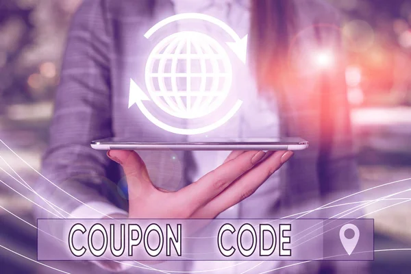 Conceptual hand writing showing Coupon Code. Business photo text ticket or document that can be redeemed for a financial discount. — 스톡 사진