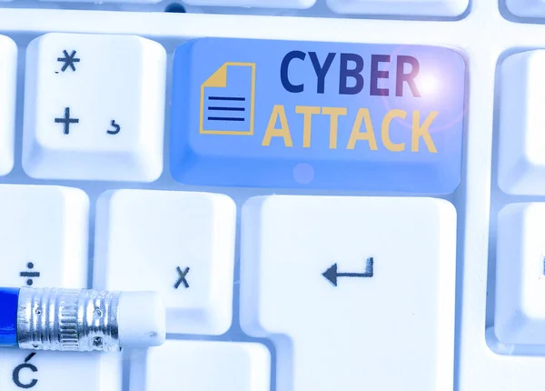 Концептуальний почерк, що показує кібернапади. Бізнес-фотографії, що демонструють спробу хакерів пошкодити або знищити комп'ютерну мережу . — стокове фото