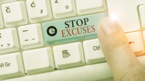 Konceptuell handstil som visar Stop Excuses. Affärsfoto visa upp sätta stopp för en förklaring till något som gick fel. — Stockfoto