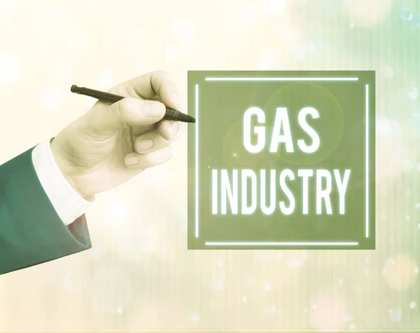 가스 산업을 보여 주는 개념적 손 글씨. 비즈니스 사진 텍스트 프로세스 글로벌 프로세스를 탐색하고 석유 제품 판매. — 스톡 사진