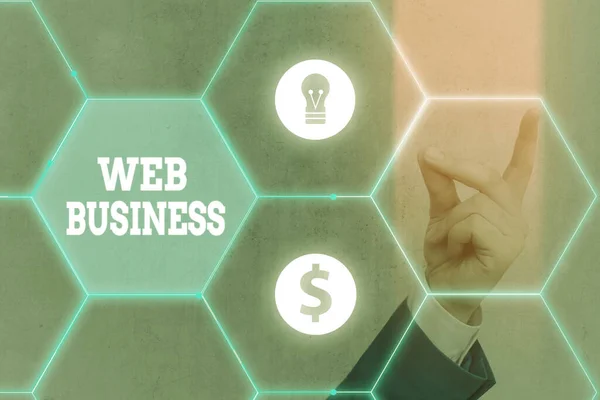 Schrijfbriefje met Web Business. Zakelijke foto presentatie van de verkoop van online diensten of producten Doen van online business. — Stockfoto