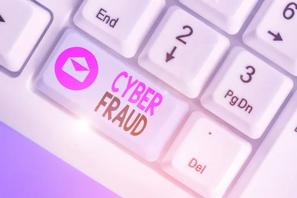 Teks tulisan kata Cyber Fraud. Konsep bisnis untuk setiap kejahatan yang dilakukan dengan menggunakan komputer . — Stok Foto