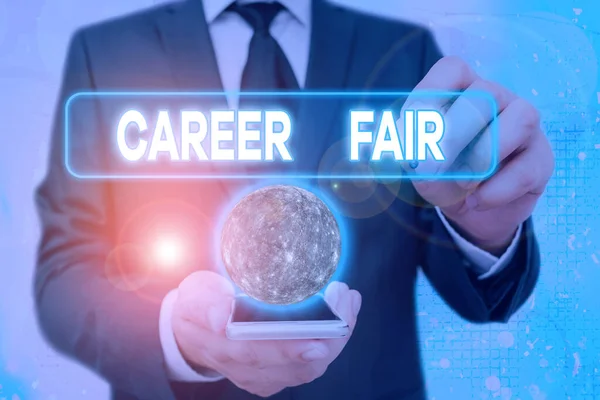 Handwriting text Career Fair. Concept meaning an event at which job seekers can meet possible employers Elements of this image furnished by NASA. — Stockfoto