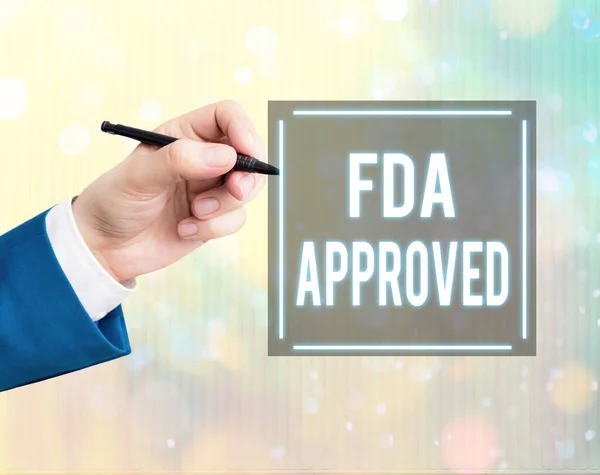 Fogalmi kézírás, FDA jóváhagyva. Üzleti fotó szöveg Fda megállapodott a termék vagy képlet biztonságos és hatékony. — Stock Fotó