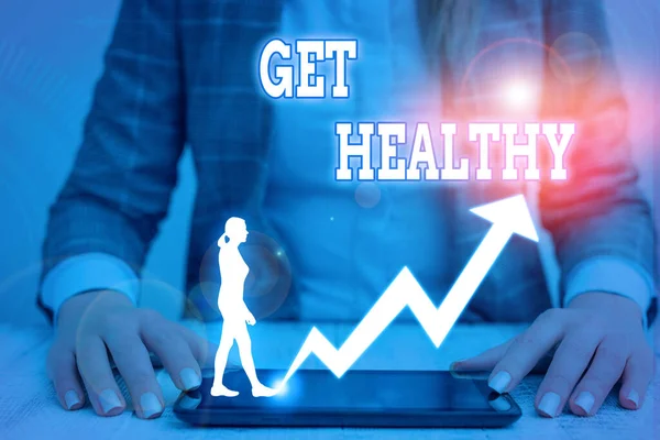 Word tekstschrijver Word Gezond. Bedrijfsconcept voor het bezitten of genieten van een goede gezondheid of een gezonde mentaliteit. — Stockfoto