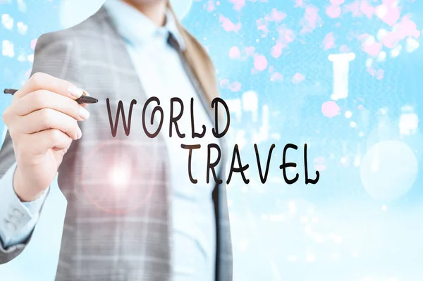Fogalmi kézírás, ami a World Travel-t mutatja. Üzleti fotó, amely bemutatja a távolabbi földrajzi helyek közötti elmozdulást. — Stock Fotó