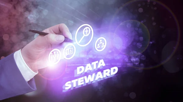 Σήμα κειμένου που δείχνει τον Data Steward. Εννοιολογική φωτογραφία υπεύθυνη για τη χρήση ενός οργανισμού s είναι η διακυβέρνηση δεδομένων. — Φωτογραφία Αρχείου