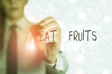 Word writing text Eat Fruits. Business concept for consume any product of plant growth useful to humans or animals.