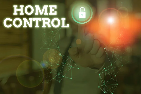 Konzeptionelle Handschrift, die Home Control zeigt. Business-Fotopräsentation bietet Hausbesitzern Sicherheit und Energieeffizienz. — Stockfoto