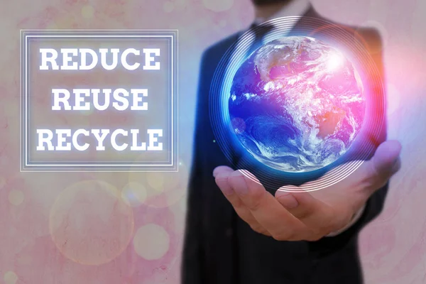 Fogalmi kézírás, amely bemutatja az újrahasznosítás csökkentését. Üzleti fotó szöveg környezetkímélő fogyasztói magatartás A kép elemei a NASA által. — Stock Fotó