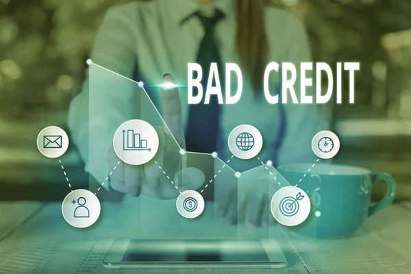 Handwriting text writing Bad Credit. Concept meaning inability of a demonstrating or company to repay a debt on time. — Stock Photo, Image