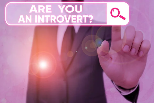 Writing note showing Are You An Introvertquestion. Business photo showcasing demonstrating who tends to turn inward mentally. — Stock Photo, Image