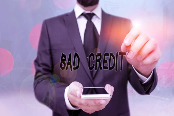 Handwriting text Bad Credit. Concept meaning inability of a demonstrating or company to repay a debt on time. — Stock Photo, Image