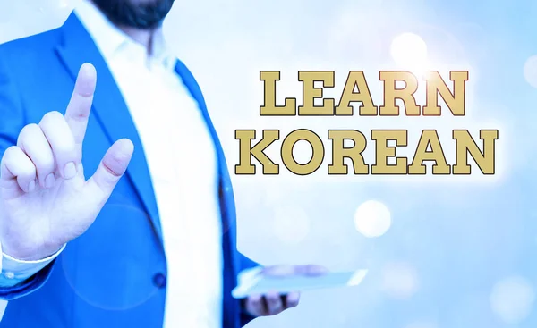 Word writing text Learn Korean. Business concept for get knowledge or skill in speaking and writing Korean language.