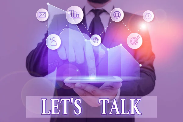 Word writing text Lets Is Talk. Business concept for suggesting in the beginning of a conversation on the topic. — Stockfoto