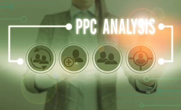 Tekst schrijven Ppc Analyse. Bedrijfsconcept voor internetadvertentiemodel dat wordt gebruikt om het verkeer naar websites te stimuleren. — Stockfoto