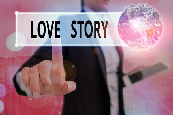 Scrivere una nota che mostra Love Story. Foto d'affari in mostra si tratta di qualcosa come un romanzo o un film su una storia d'amore Elementi di questa immagine fornita dalla NASA . — Foto Stock
