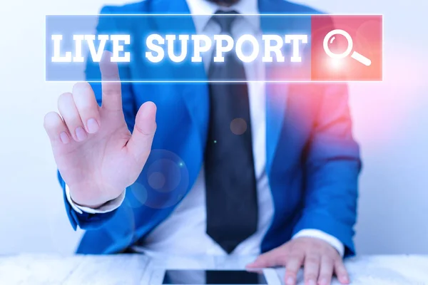 Escritura a mano de texto Live Support. Concepto significado Dar asistencia servicio de ayuda Asesoramiento profesional Ayudar a alguien . —  Fotos de Stock