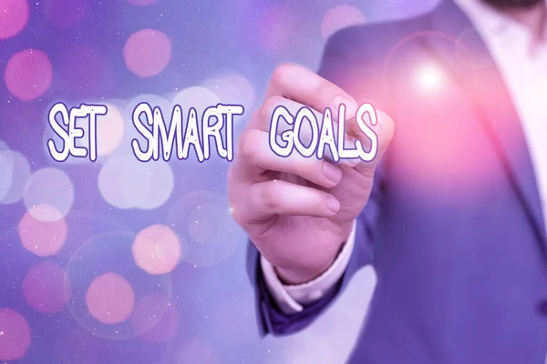 Handwriting text Set Smart Goals. Concept meaning list to clarify your ideas focus efforts use time wisely. — Stock Photo, Image