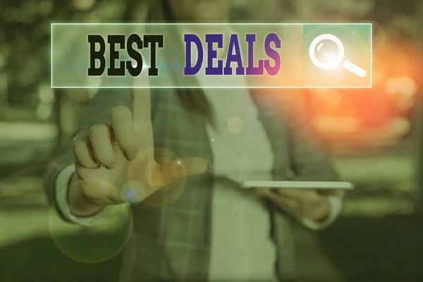 Text sign showing Best Deals. Conceptual photo very successful transaction or business agreement or a bargain.