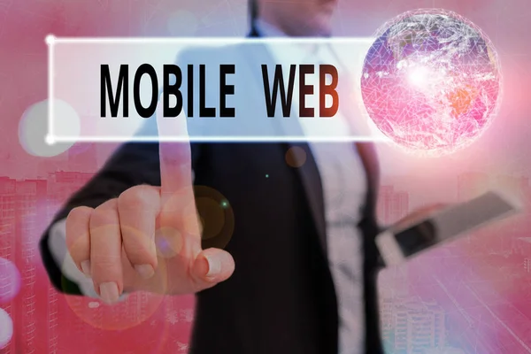 Writing note showing Mobile Web. Business photo showcasing browserbased internet services accessed from handheld mobile Elements of this image furnished by NASA. — Stock Photo, Image