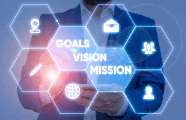 Handschrift Text Ziele Vision Mission. Konzept, d.h. praktischer Planungsprozess, der der Gemeinschaft hilft. — Stockfoto