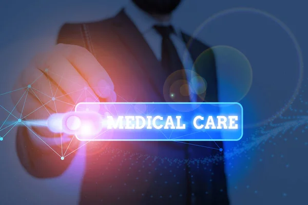 Texto de escritura de palabras Medical Care. Concepto empresarial de servicios relacionados con el mantenimiento de la salud y el tratamiento . — Foto de Stock
