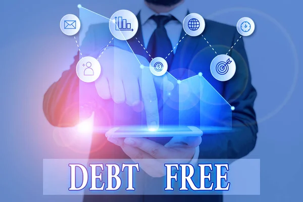 Texto de escritura de palabras Debt Free. Concepto de negocio para no poseer dinero o cosas a cualquier individuo o empresas . — Foto de Stock