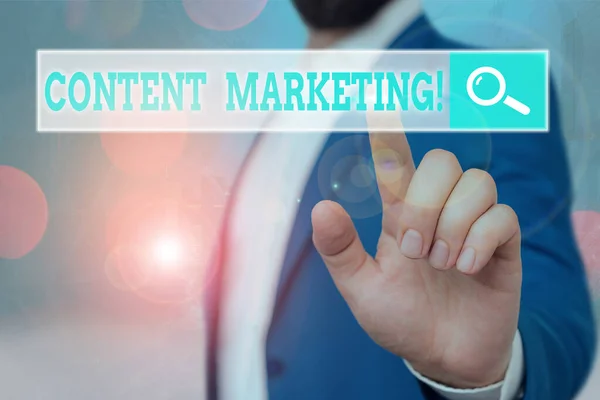 Tekst teken dat content marketing weergeeft. Conceptuele foto omvat het maken en delen van online materiaal. — Stockfoto
