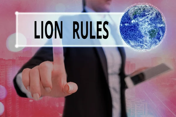 ライオンのルールを示すメモを書く。力と男らしさの象徴を紹介するビジネス写真自分のドメインのマスターNASAが提供するこの画像の要素. — ストック写真