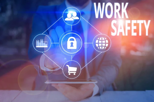 Kézírás szövegírás munkahelyi biztonság. A munkahelyi biztonságot garantáló politikák és eljárások fogalma. — Stock Fotó
