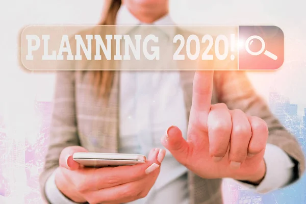 Kézírás szöveg írás tervezés 2020. Koncepció szerinti folyamat a terveket, hogy valami jövőre. — Stock Fotó