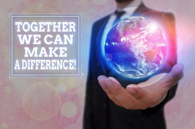 Conceptual hand writing showing Together We Can Make A Difference. Business photo text be very important some way in like team or group Elements of this image furnished by NASA. clipart