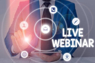 Kelime yazma metni Live Webinar. Web üzerinden video üzerinden iletilen seminer için iş konsepti.