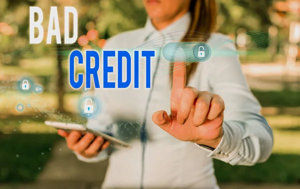 Word writing text Bad Credit. Business concept for inability of a demonstrating or company to repay a debt on time. — Stock Photo, Image