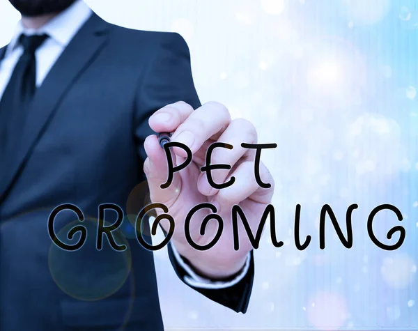 Sinal de texto mostrando Pet Grooming. Foto conceitual cuidados higiênicos e melhorar a aparência dos animais de estimação . — Fotografia de Stock