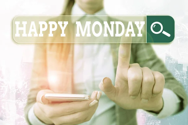Handgeschreven tekst schrijven Happy Monday. Concept dat zegt dat het demonstreren van de bestelling om hem een geweldige nieuwe week te wensen. — Stockfoto